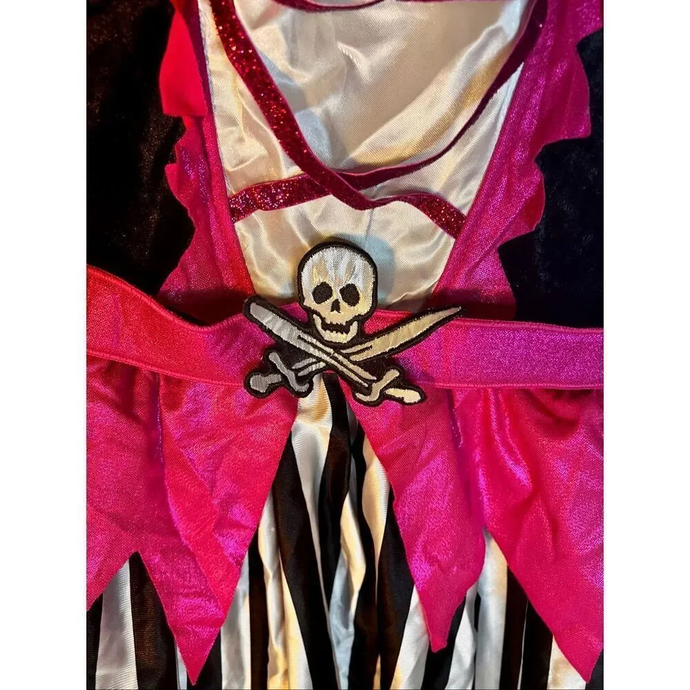 Fancy Pirate Costume Dress Pink White Black Child Size Large